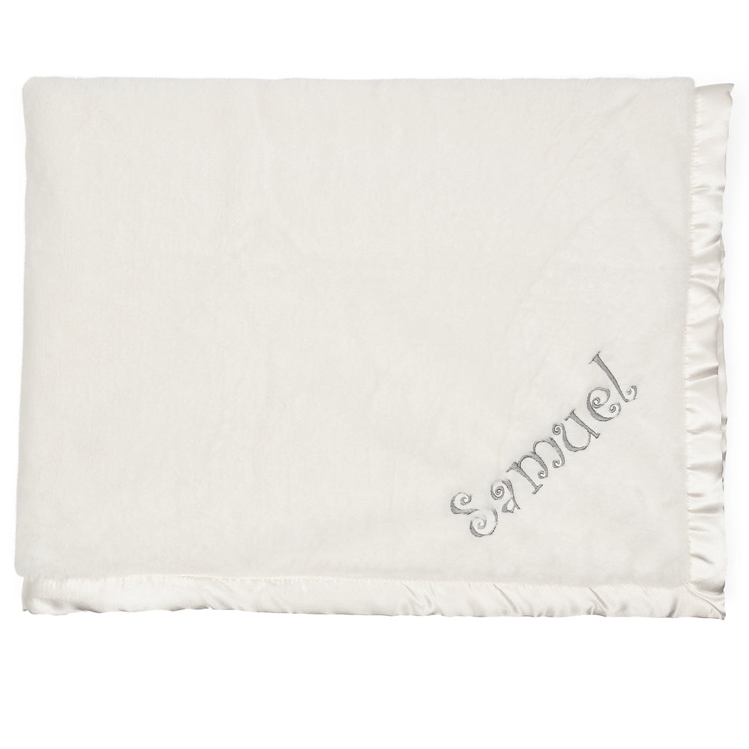 Embroidered Neutral Ivory Plush Blanket