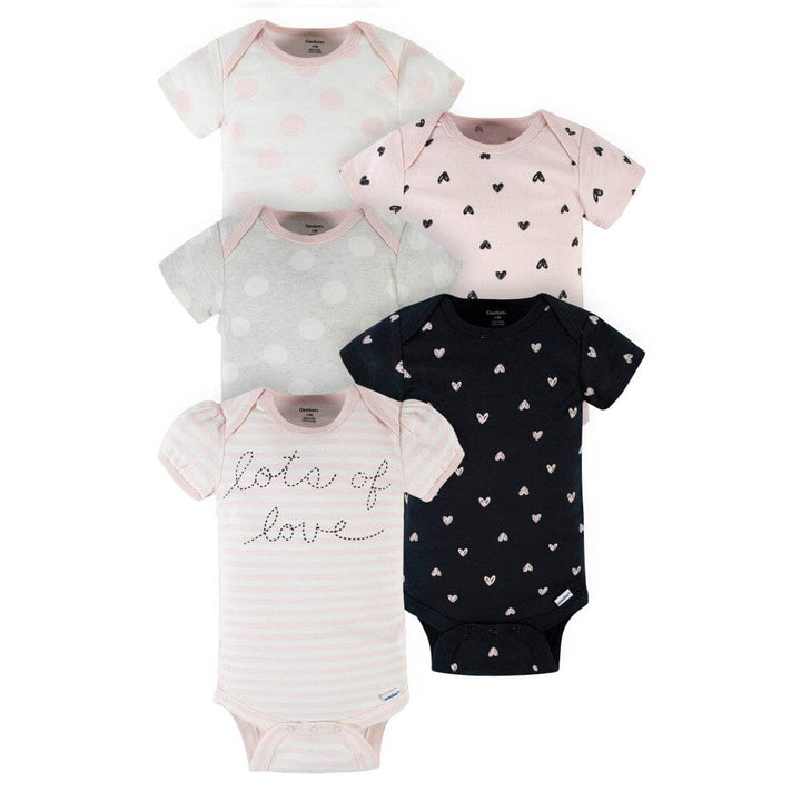 5-Pack Baby Girls Lots Of Love Short Sleeve Onesies® Bodysuits