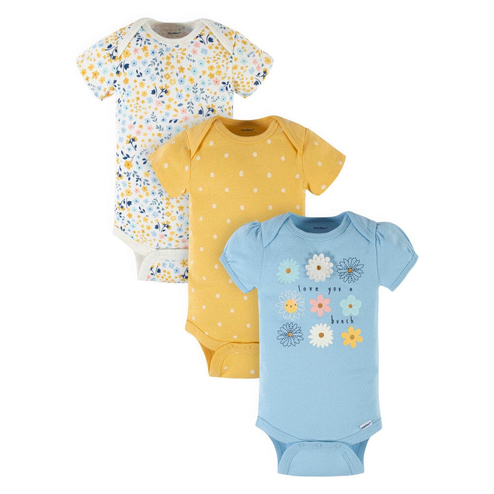 3-Pack Baby Girls Daisy Short Sleeve Onesies® Bodysuits – Gerber ...