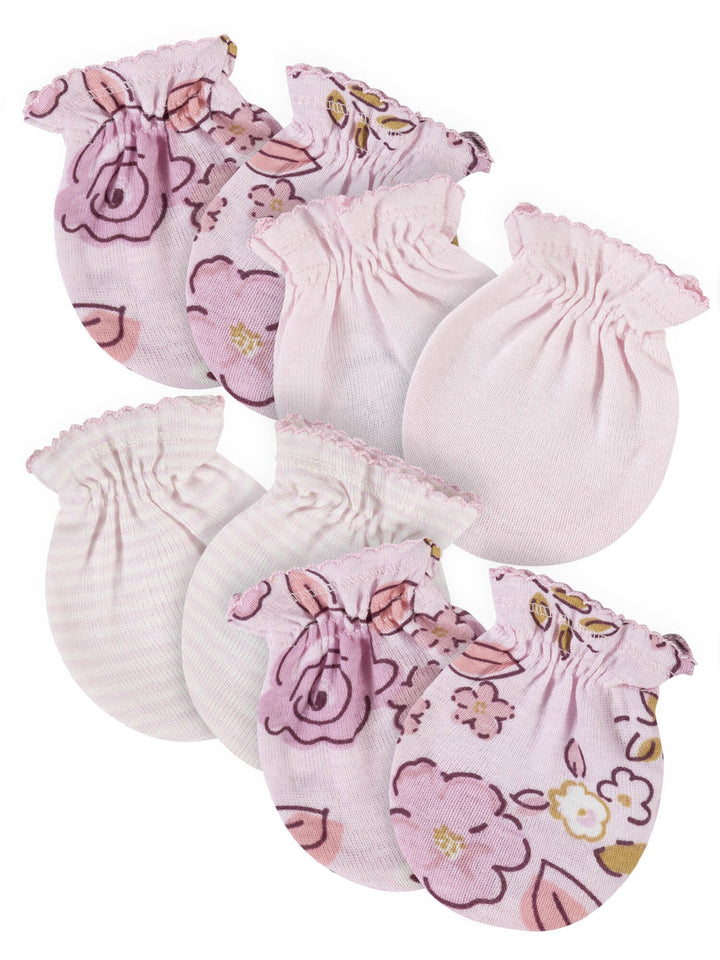 4-Pack Baby Girls Floral Princess No Scratch Mittens