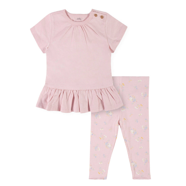 2-Piece Baby Girls Pink Short Sleeve Top & Leggings