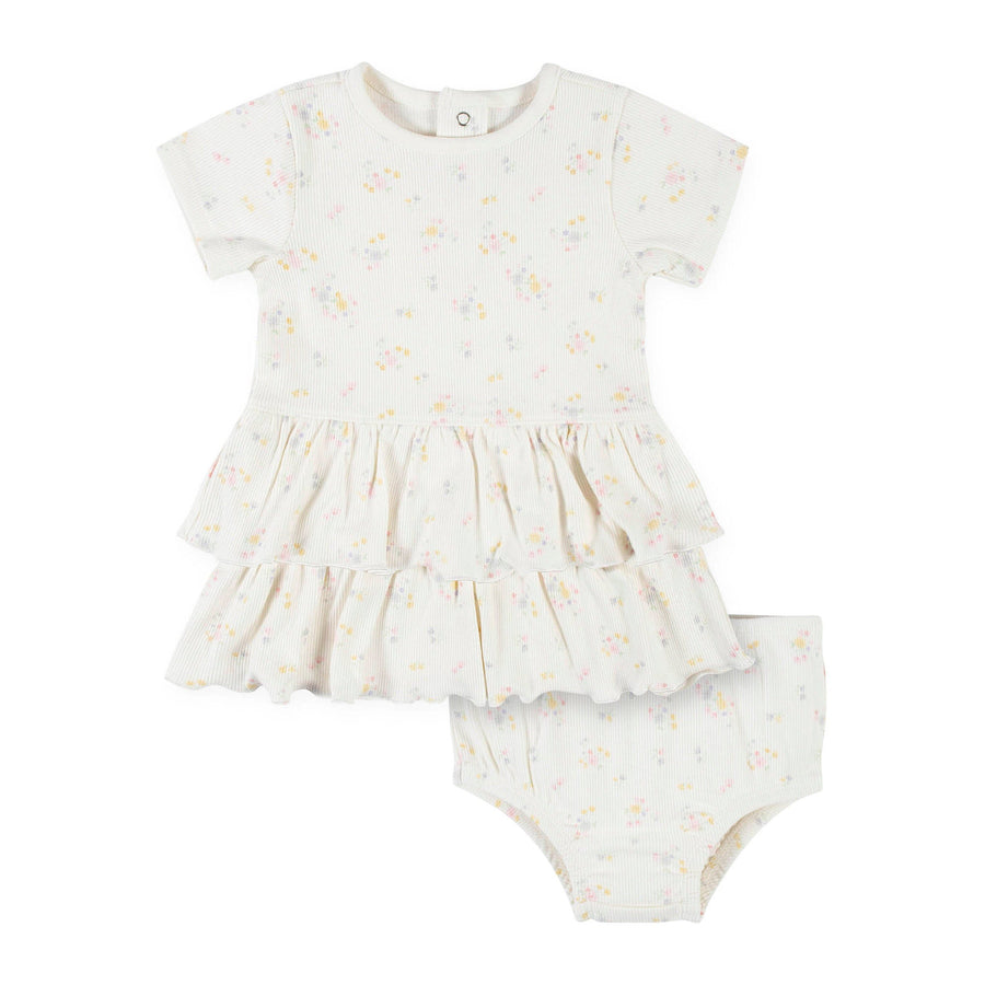 2-Piece Baby Girls White Floral Dress & Diaper Cover