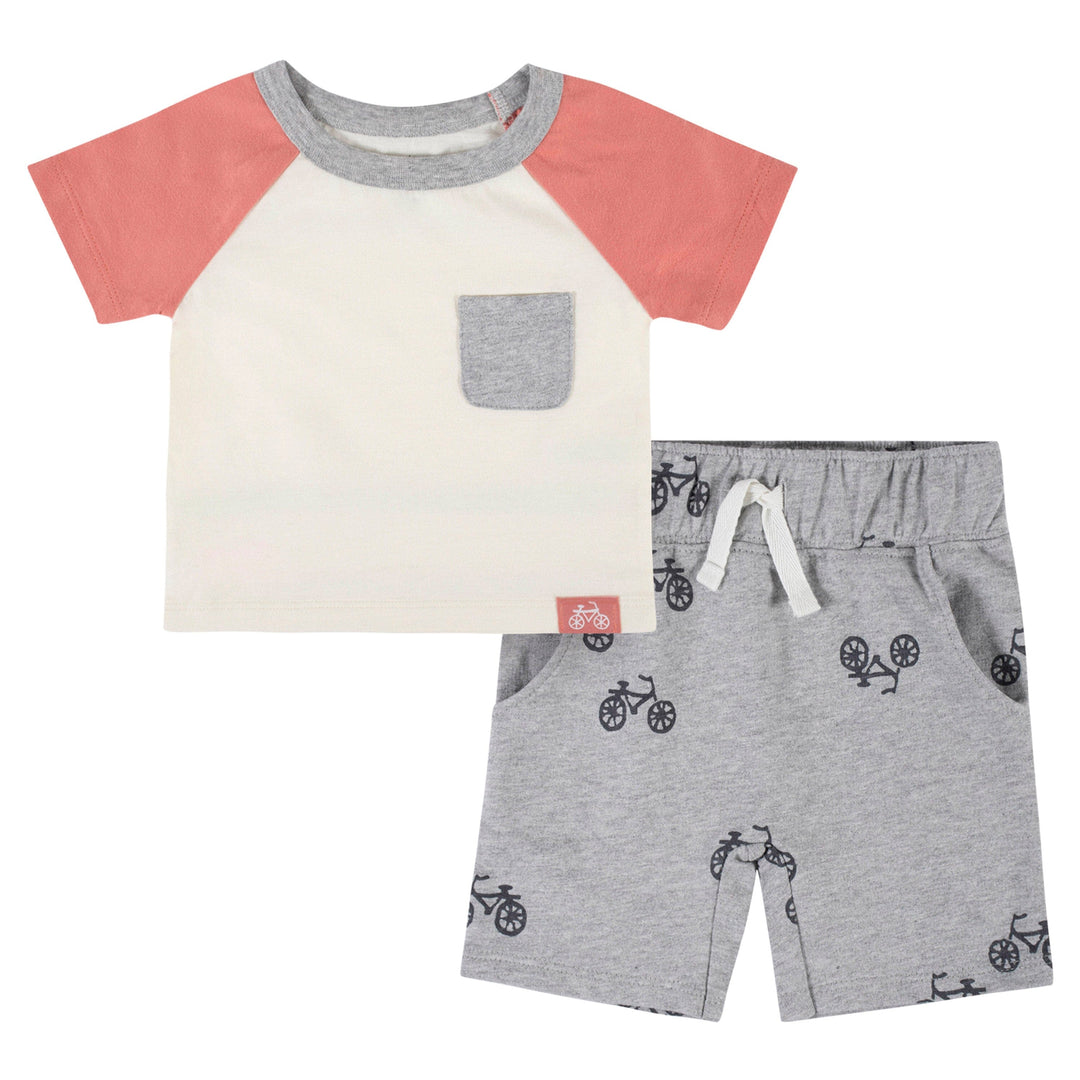 2-Piece Baby Boys Ivory Orange Top & Shorts Set