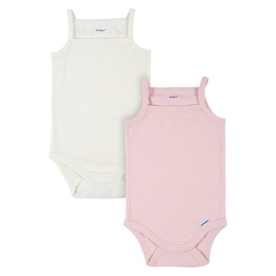 2-Pack Baby Girls Ivory/Pink Sleeveless Onesies® Bodysuits