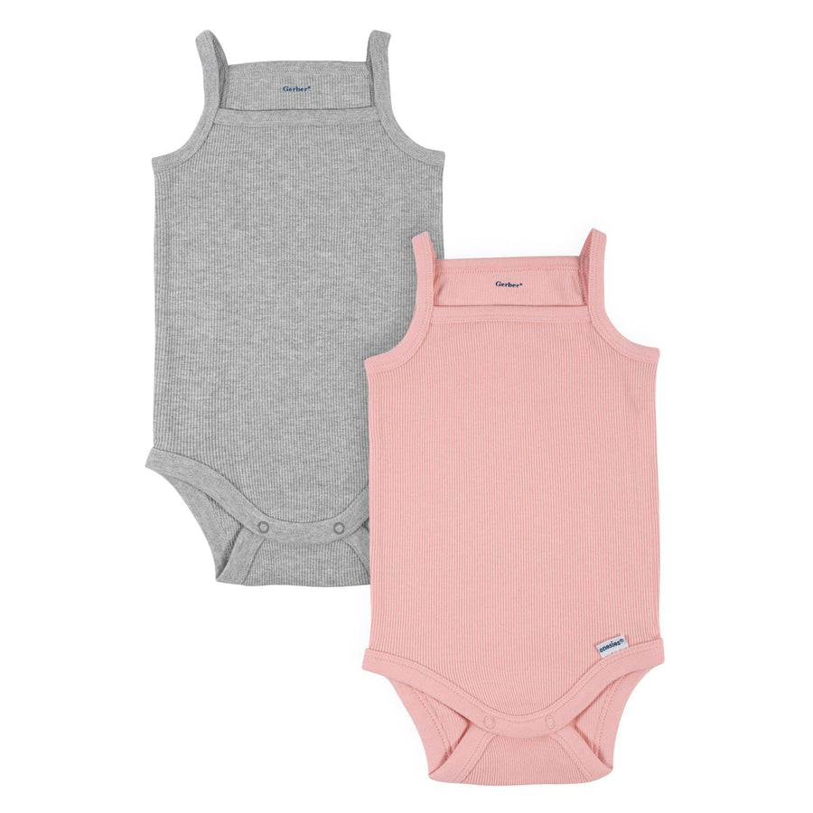 2-Pack Baby Girls Pink/Heather Sleeveless Onesies® Bodysuits