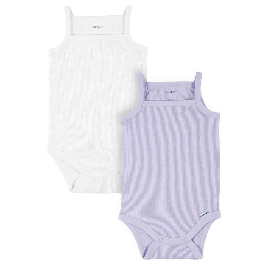 2-Pack Baby Girls Purple/White Sleeveless Onesies® Bodysuits