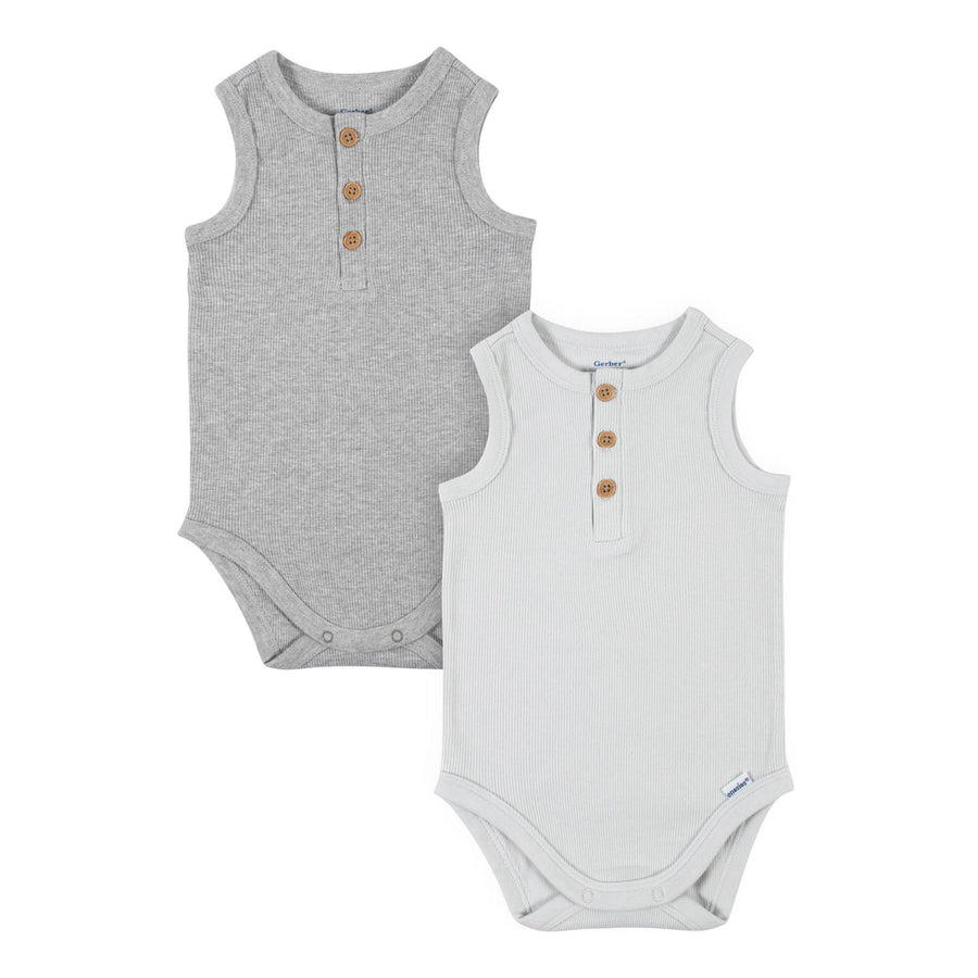 2-Pack Baby Boys Blue Grey Sleeveless Onesies® Bodysuits