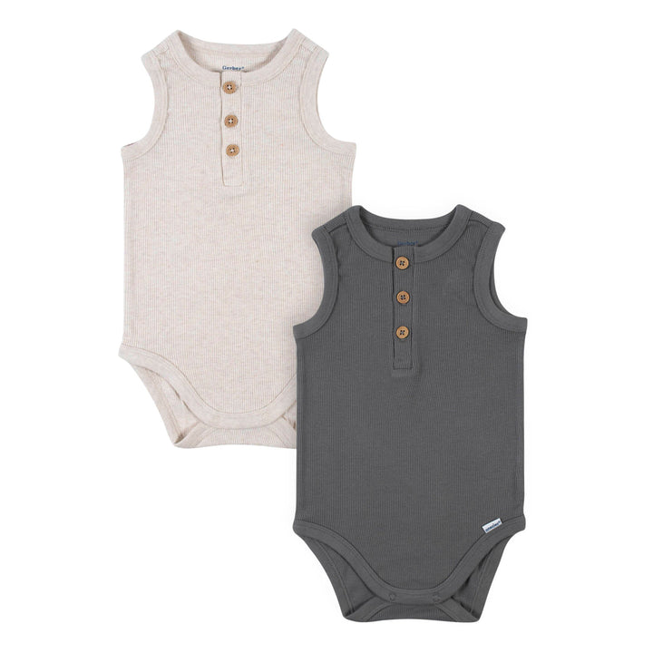 2-Pack Baby Boys Charcoal Oatmeal Sleeveless Onesies® Bodysuits