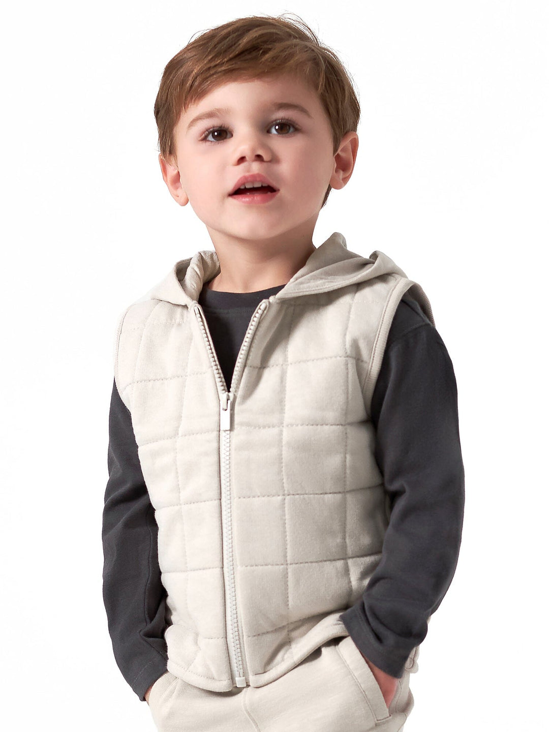 Infant & Toddler Boys Taupe Quilted Hooded Vest