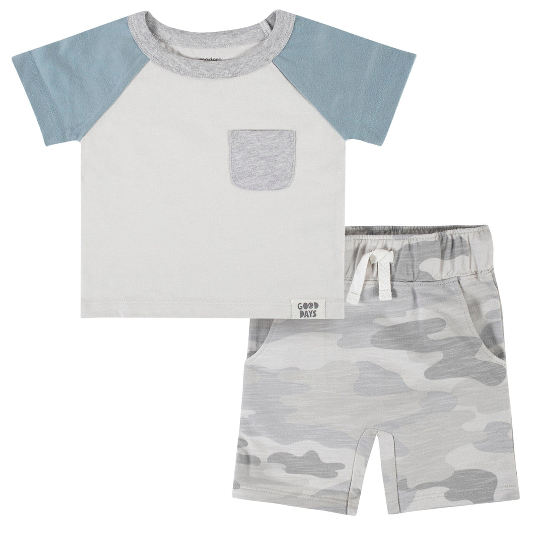 2-Piece Baby Boys Blue Camo Top & Shorts Set