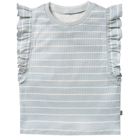 2-Piece Infant & Toddler Girls Light Blue Stripe Ruffled Sleeveless Top & Wide Leg Shorts Set