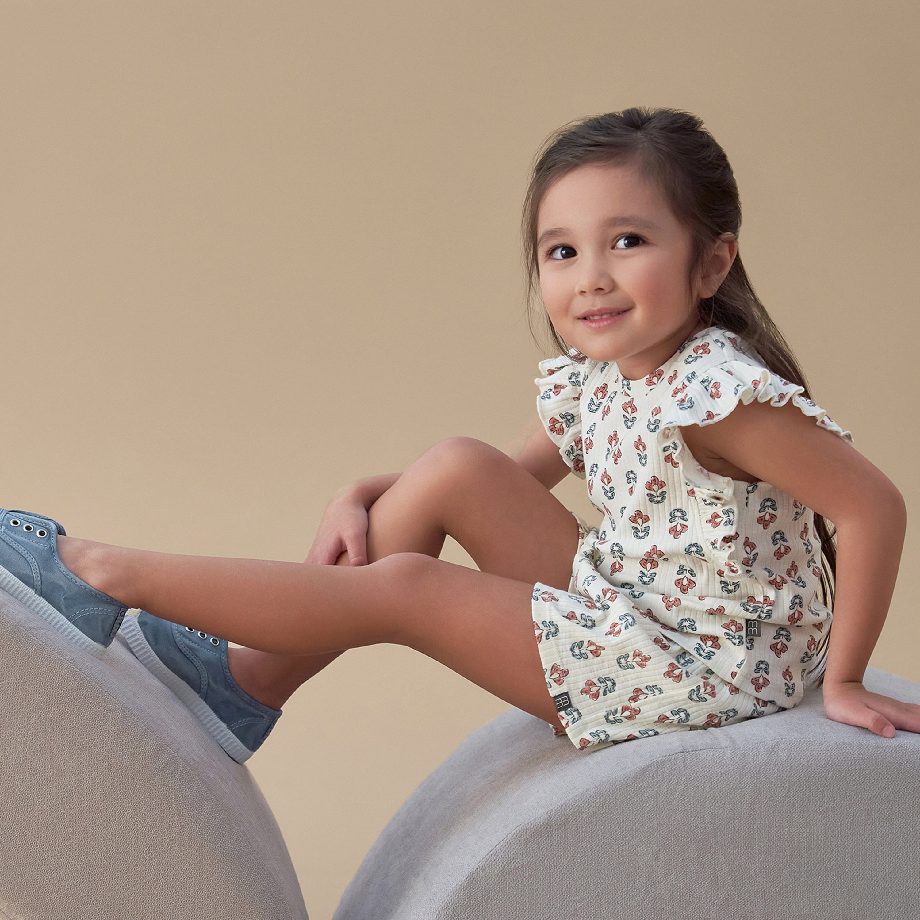 2-Pack Ivory Flower Ruffled Sleeveless Top & Wide Leg Shorts Bundle Gerber Childrenswear 