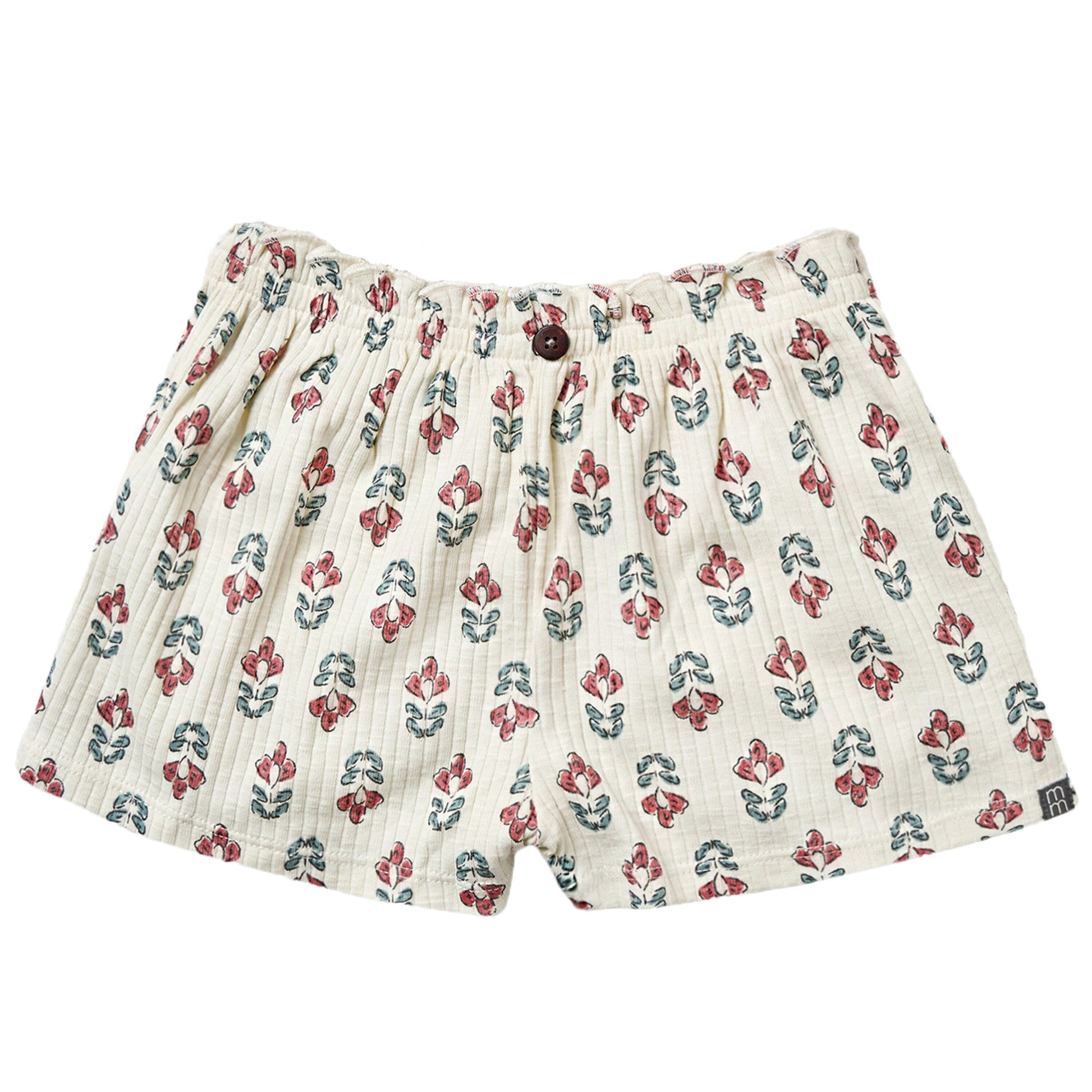 Floral patterned shorts on a white background