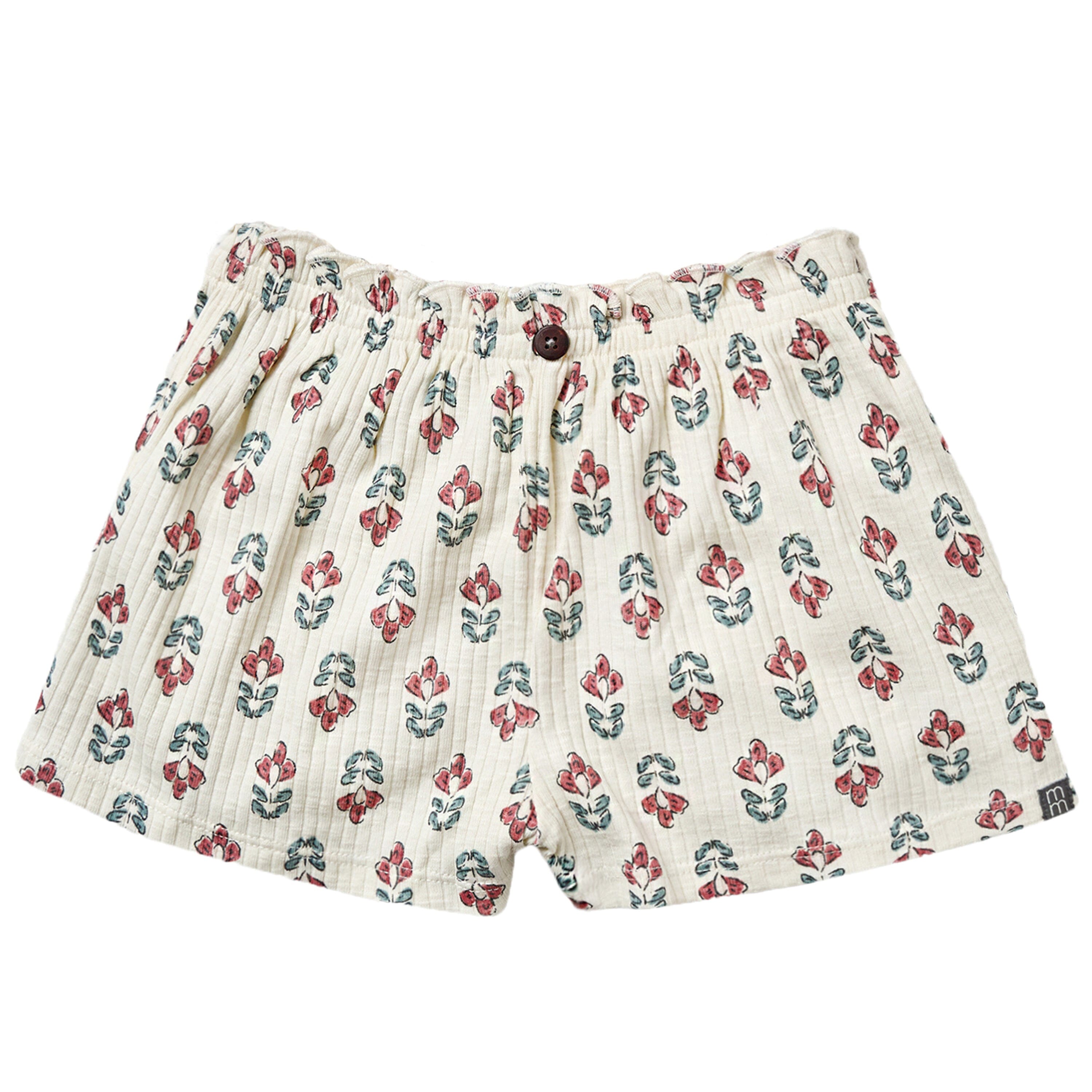 Floral patterned shorts on a white background