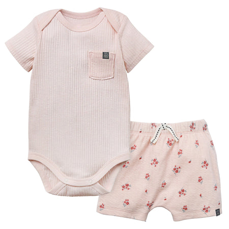2-Piece Baby Girls Light Rose Bodysuit & Harem Shorts Set