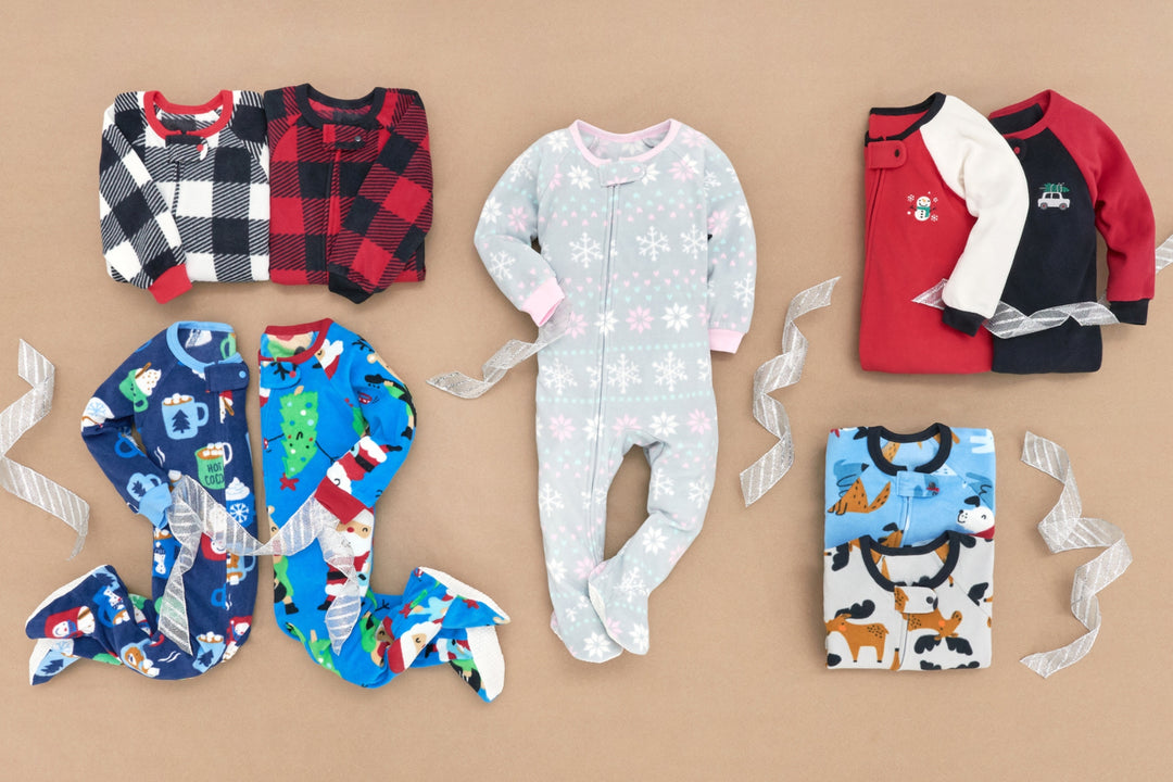 Children's pajamas and pants in various styles and colors.