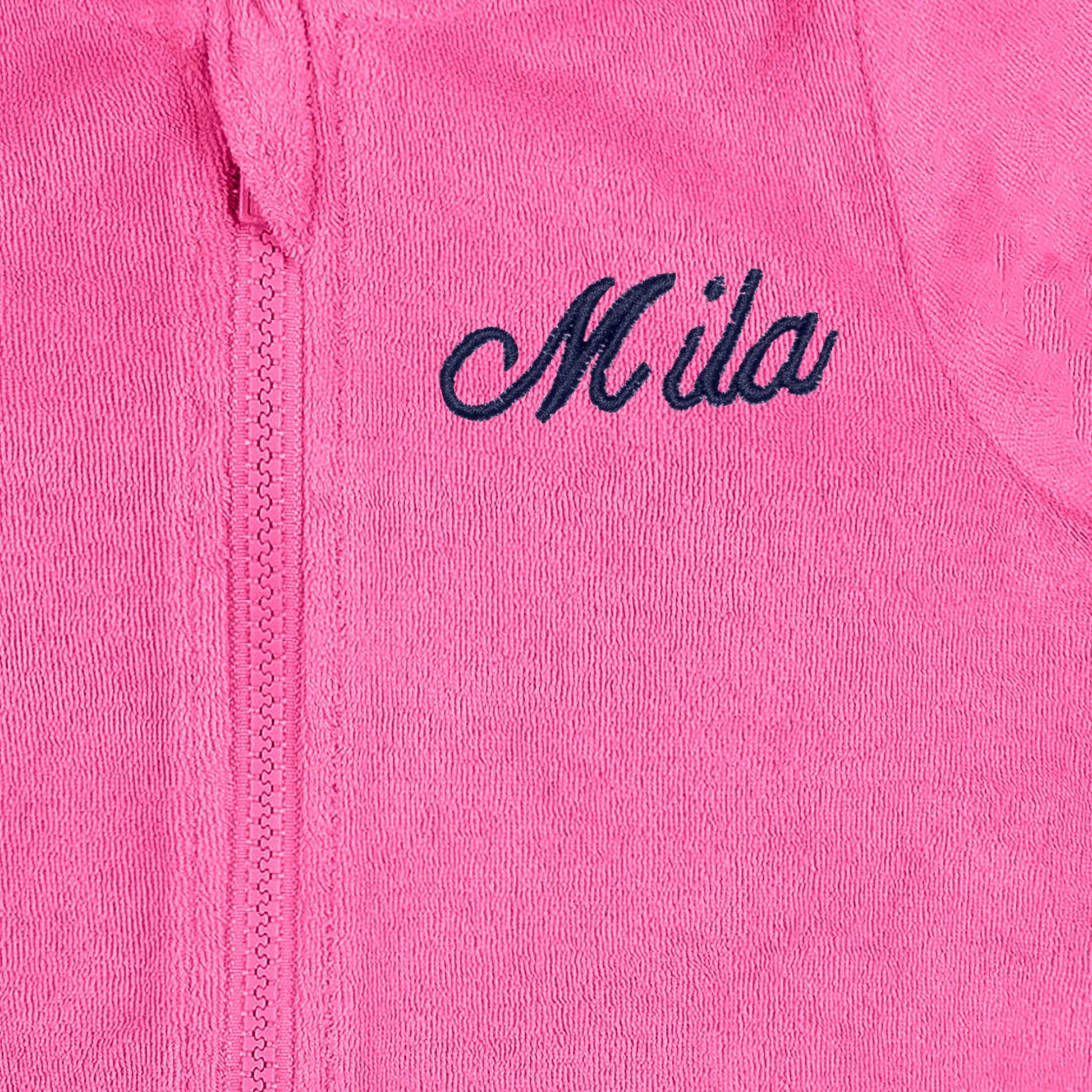 Embroidered Baby & Toddler Girls Pink Zipper Hoodie Terry Swim Coverup