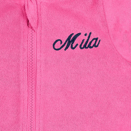 Embroidered Baby & Toddler Girls Pink Hooded Zip Front Terry Swim Coverup