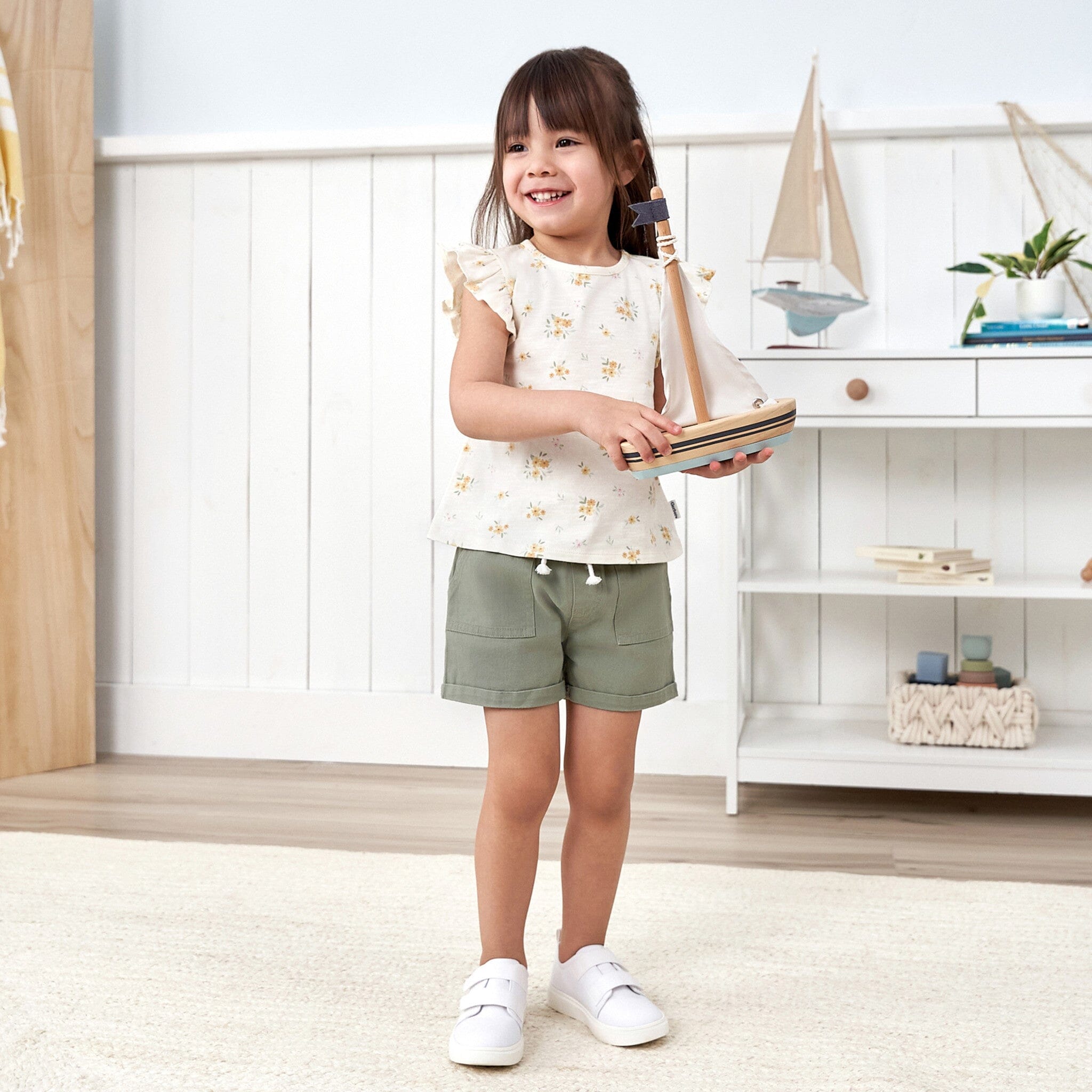 Baby & Toddler Girls Olive Stretch Twill Shorts Pants & Bottoms Gerber® 