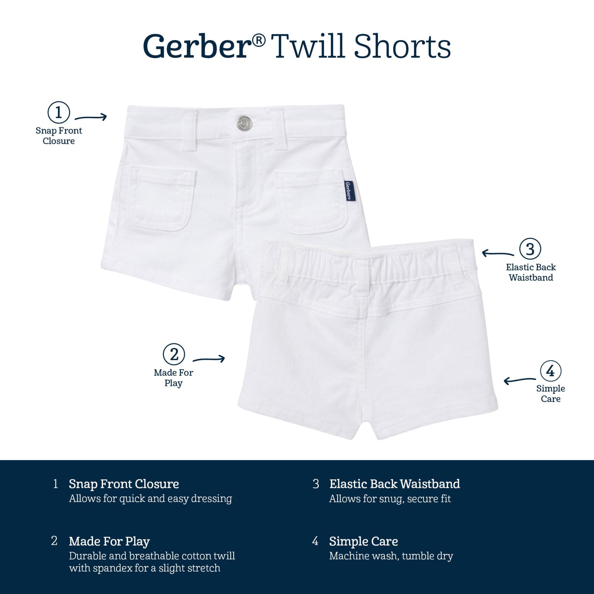 Baby & Toddler Girls White Twill Shorts Pants & Bottoms Gerber® 