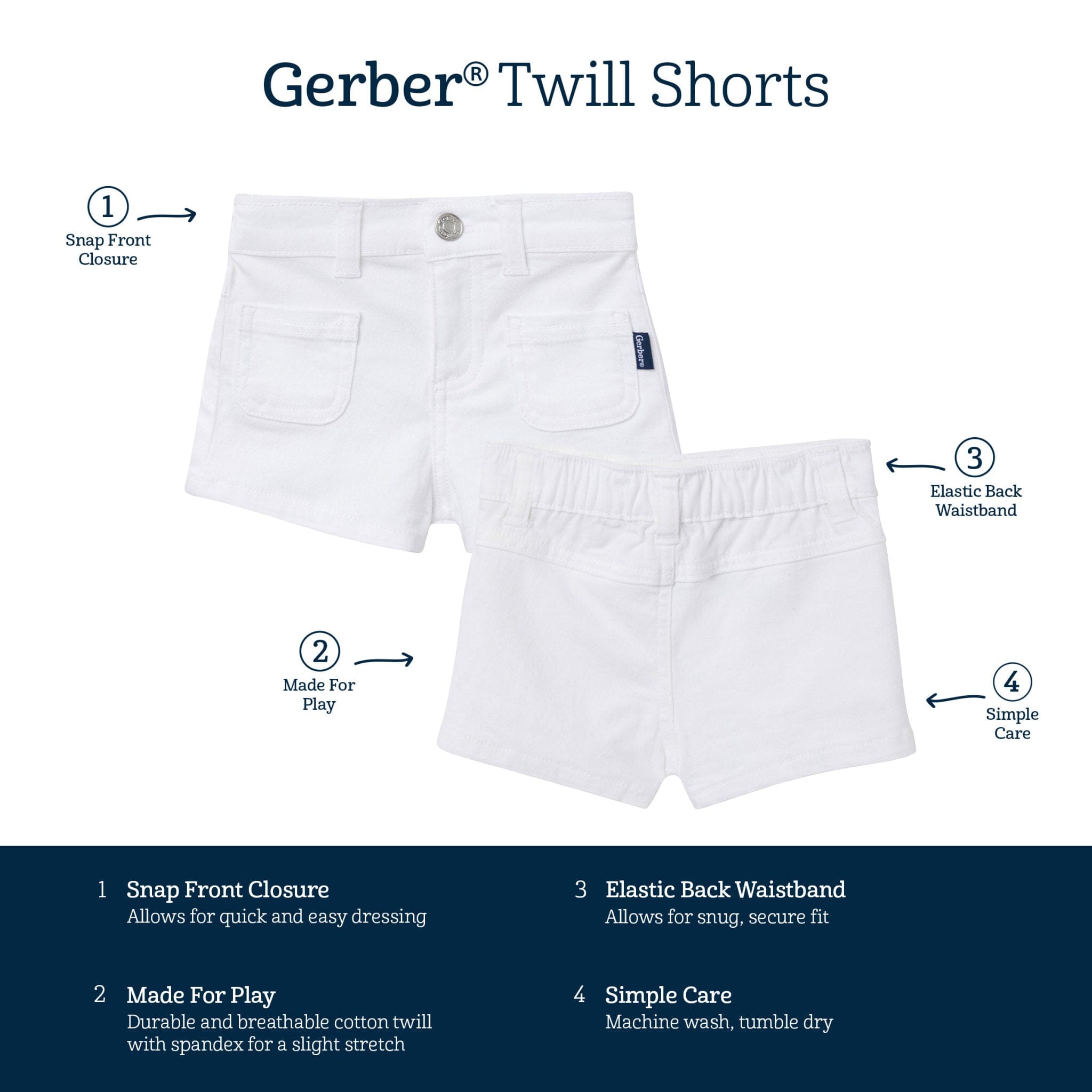 Baby & Toddler Girls White Twill Shorts Pants & Bottoms Gerber® 