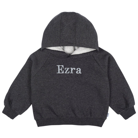 Embroidered Baby & Toddler Neutral Charcoal Heather Pullover Hooded Sweatshirt