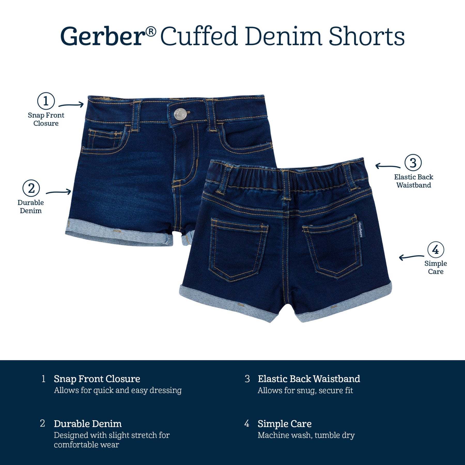 Baby Toddler Neutral Dark Wash Cuffed Denim Shorts – Gerber