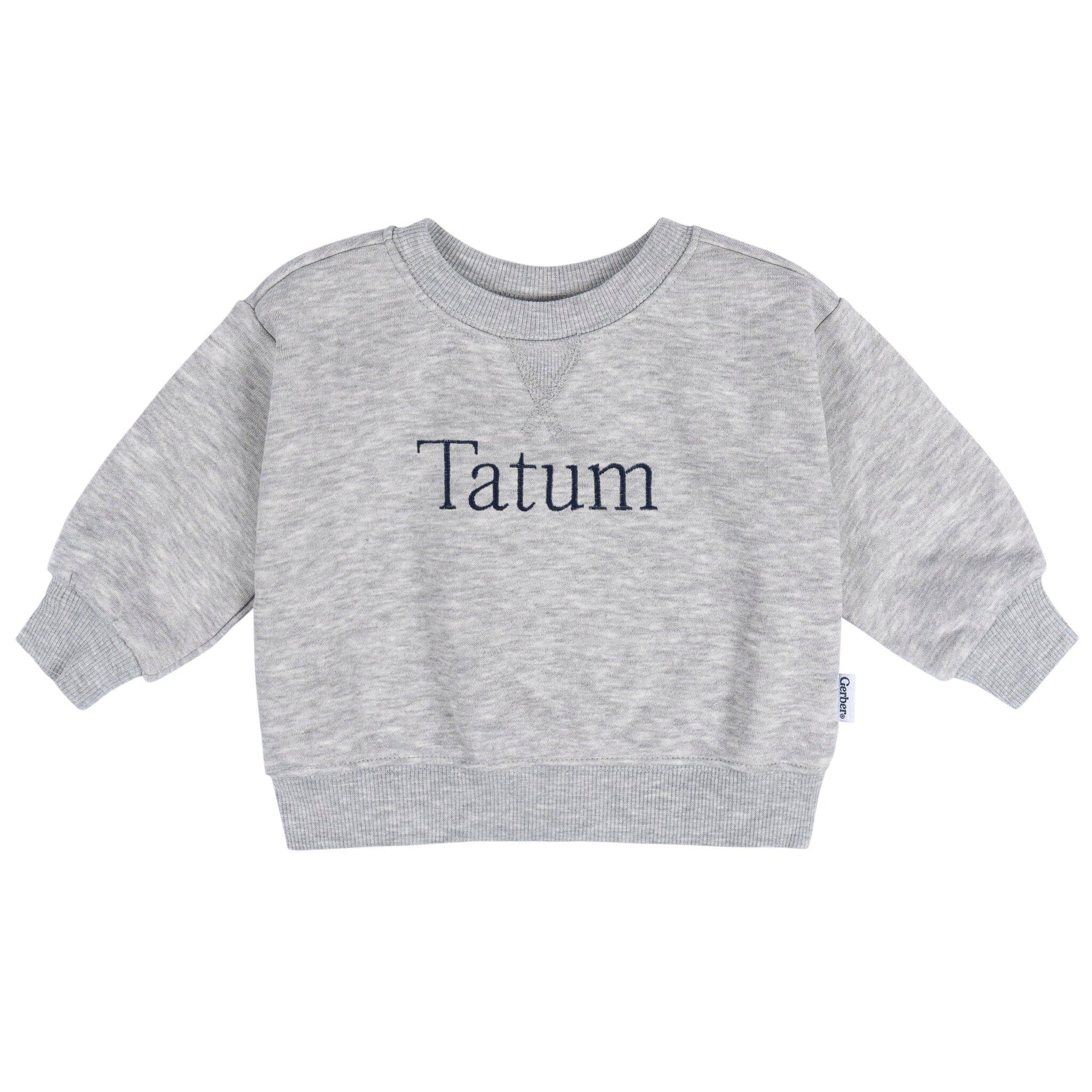 Embroidered Baby & Toddler Neutral Grey Heather Crewneck Sweatshirt tops Gerber® 