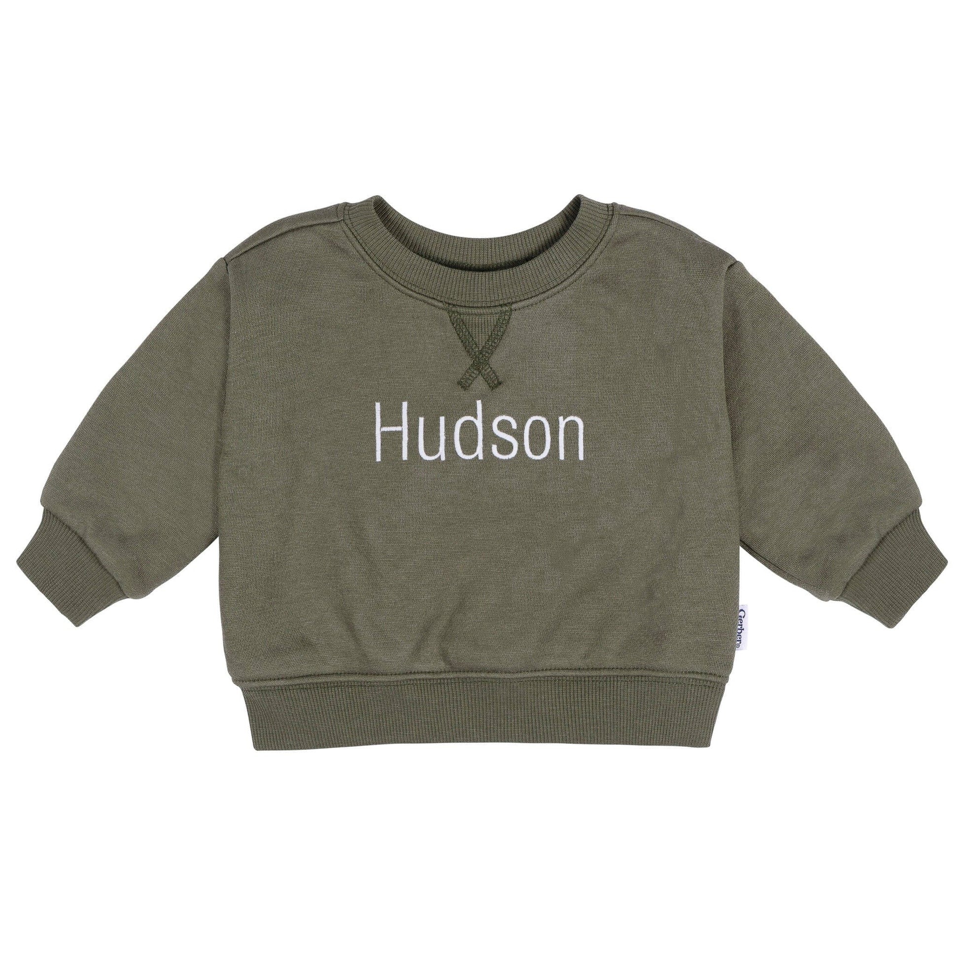 Embroidered Baby & Toddler Neutral Moss Green Crewneck Sweatshirt tops Gerber® 