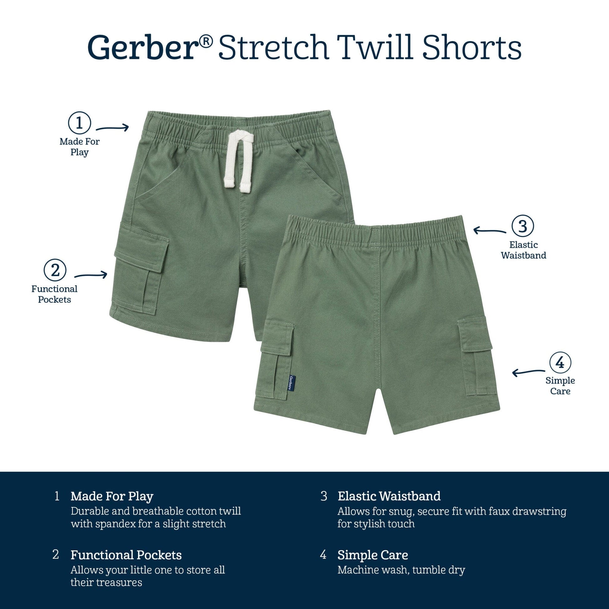 Infant & Toddler Boys Green Twill Shorts Pants & Bottoms Gerber® 