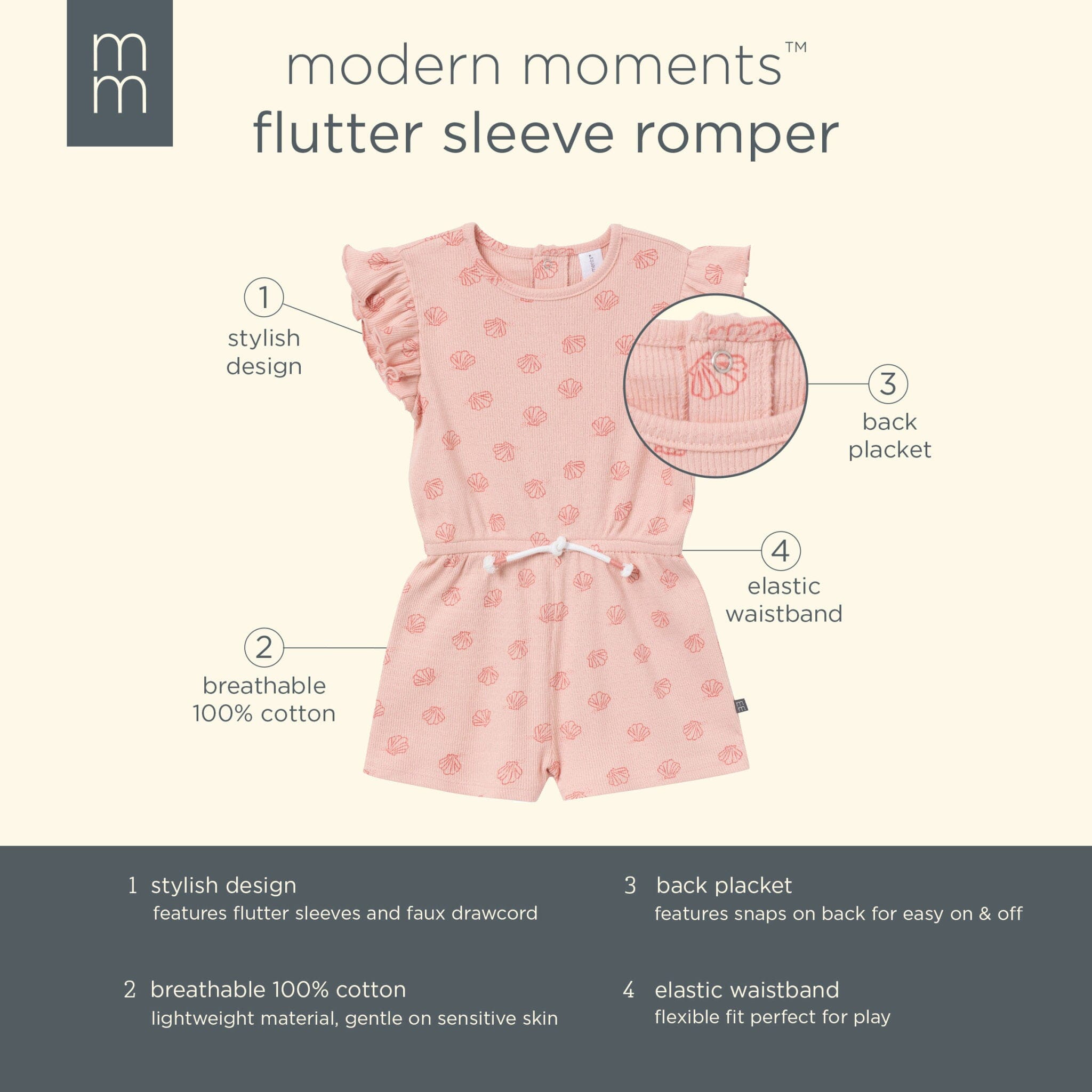 Infant & Toddler Girls Rose Seashells Flutter Sleeve Romper rompers Modern Moments™ by Gerber® 