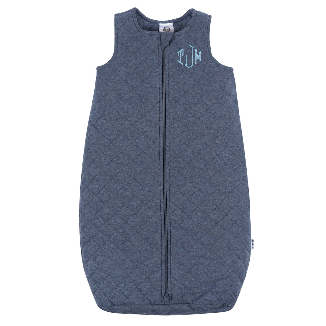 Embroidered Baby Boys Navy Heather Quilted Jersey Wearable Blanket sleepwear Gerber® 