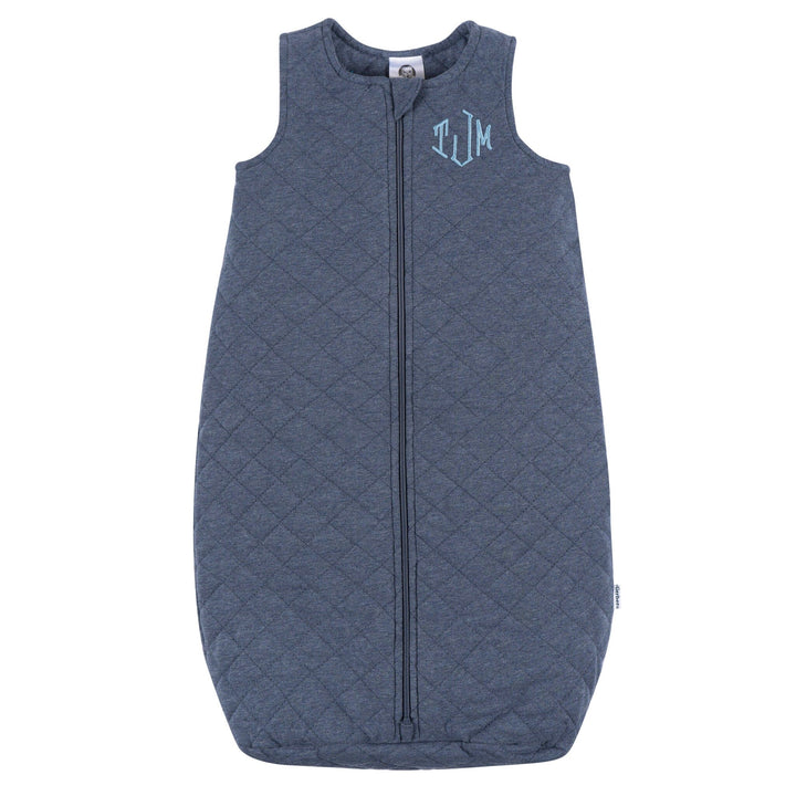 Embroidered Baby Boys Navy Heather Quilted Jersey Wearable Blanket sleepwear Gerber® 