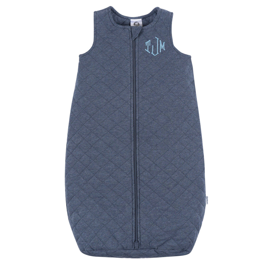 Embroidered Baby Boys Navy Heather Quilted Jersey Wearable Blanket sleepwear Gerber® 