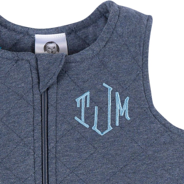 Embroidered Baby Boys Navy Heather Quilted Jersey Wearable Blanket sleepwear Gerber® 