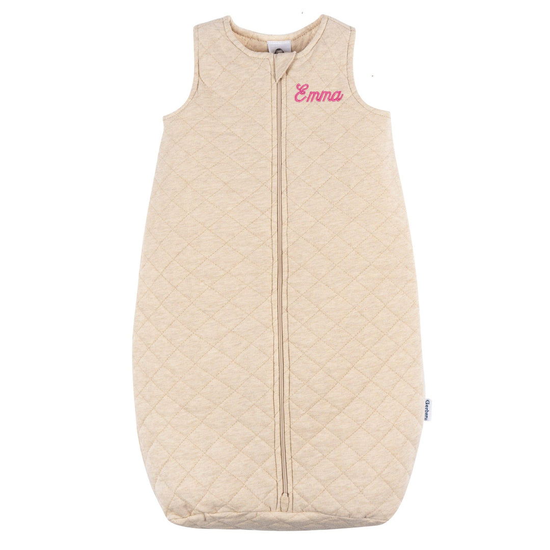Embroidered Baby Neutral Oatmeal Heather Quilted Jersey Wearable Blanket sleepwear Gerber® 