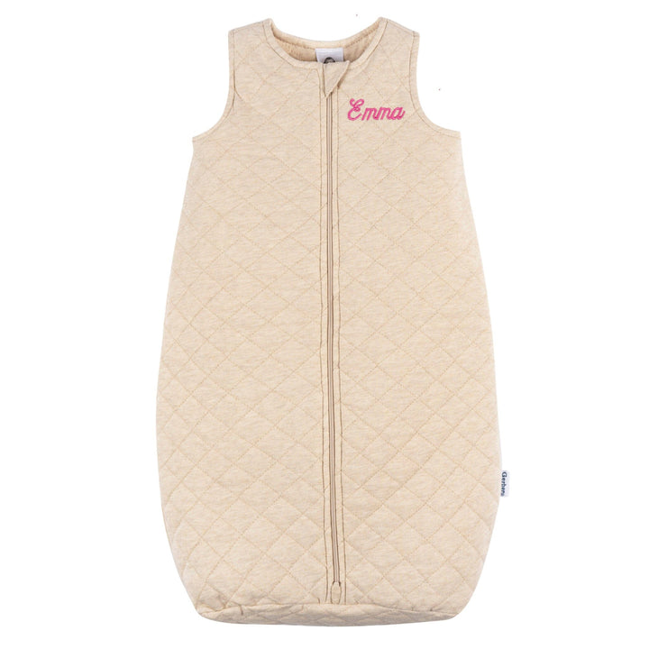 Embroidered Baby Neutral Oatmeal Heather Quilted Jersey Wearable Blanket sleepwear Gerber® 