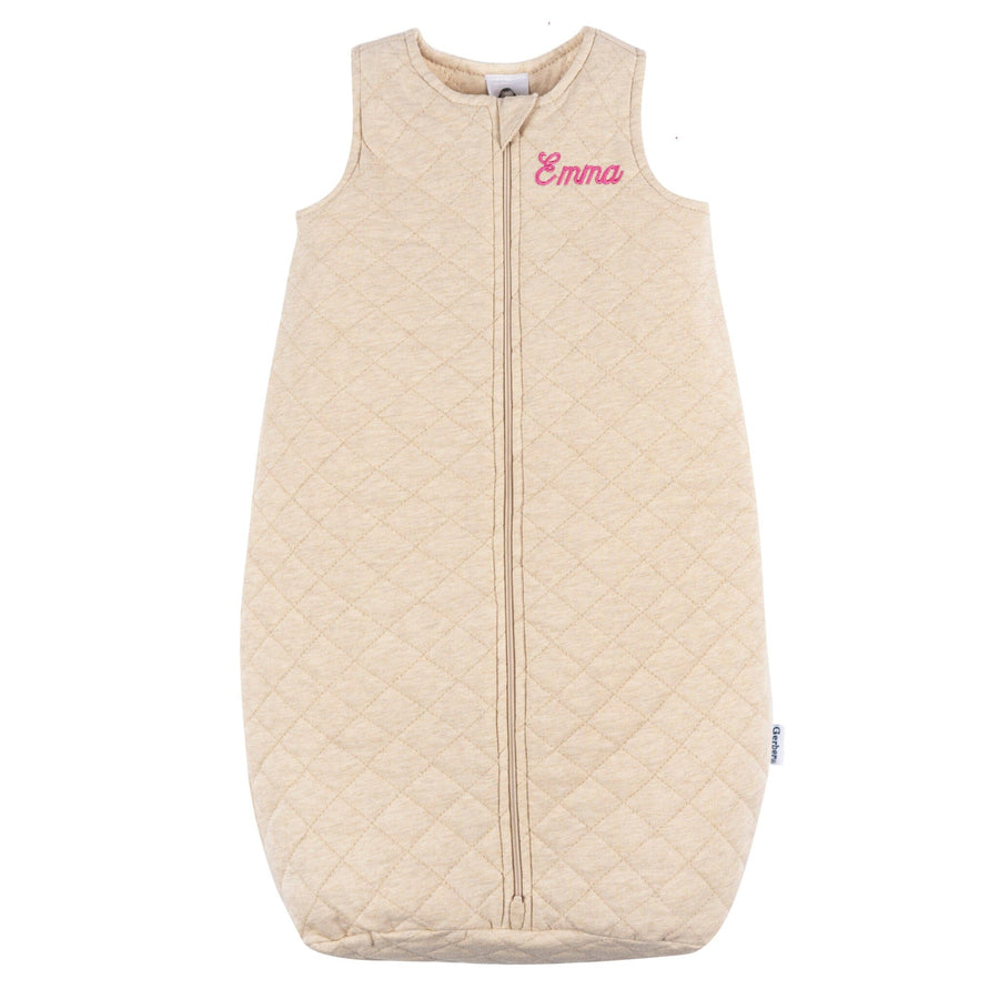 Embroidered Baby Neutral Oatmeal Heather Quilted Jersey Wearable Blanket sleepwear Gerber® 