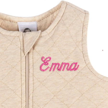 Embroidered Baby Neutral Oatmeal Heather Quilted Jersey Wearable Blanket