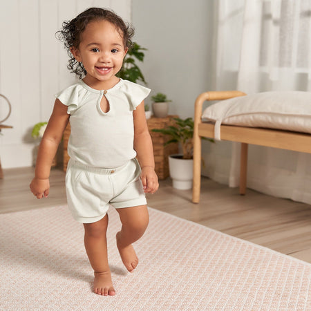 2-Piece Baby Girls Light Oatmeal Heather Bodysuit and Shorts Set