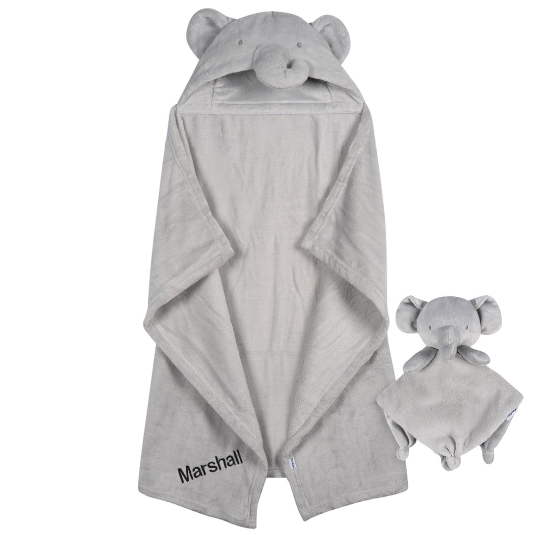 Embroidered 2-Piece Elephant Hooded Wearable Blanket Security