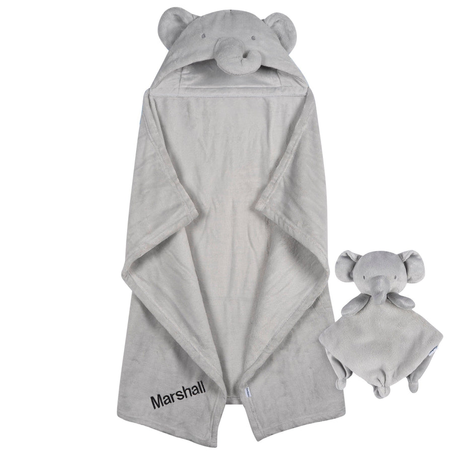 Embroidered 2-Piece Elephant Hooded Wearable Blanket Security