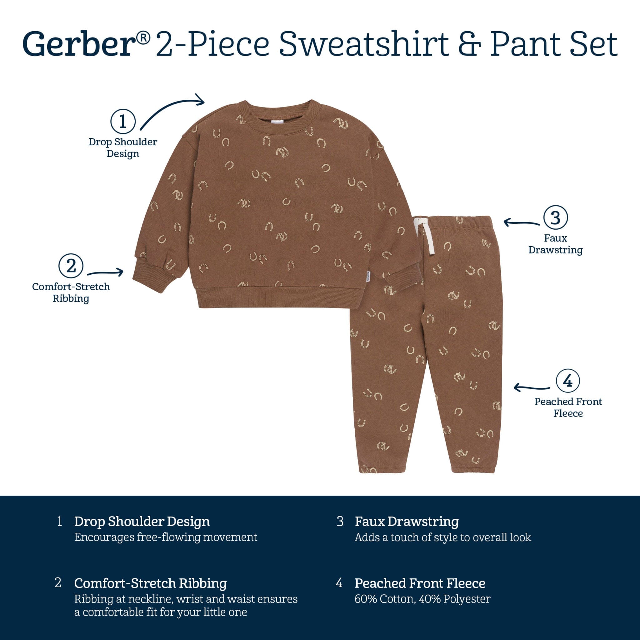 2-Piece Baby & Toddler Boys Brown Horseshoe Sweatshirt & Pant Set outfits Gerber® 