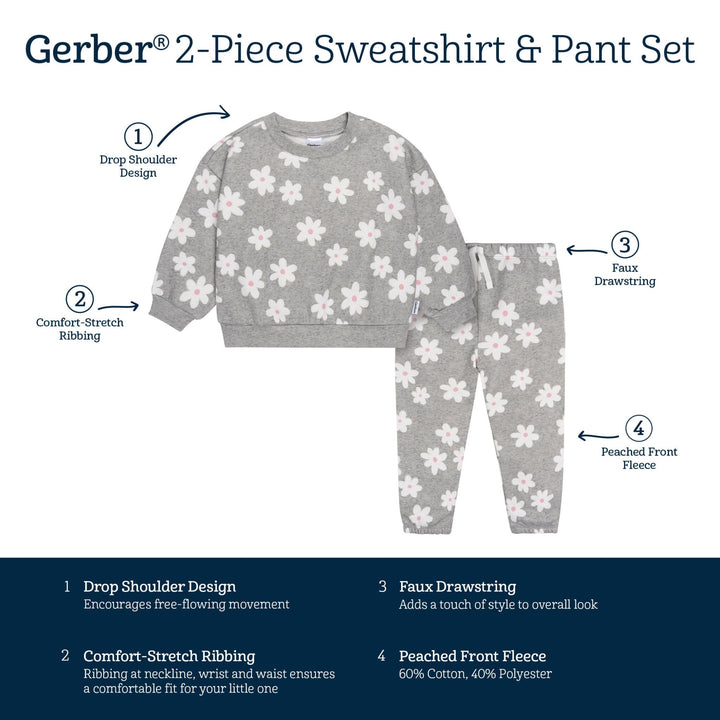 2-Piece Baby & Toddler Girls Big Daisies Sweatshirt & Pant Set outfits Gerber® 