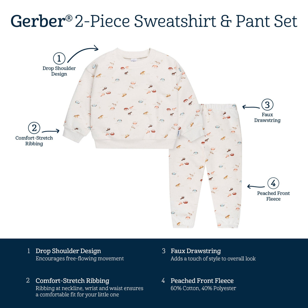 2-Piece Baby & Toddler Girls Colorful Horses Sweatshirt & Pant Set outfits Gerber® 