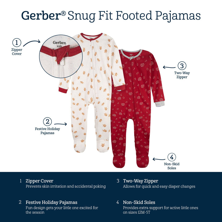 2-Piece Baby & Toddler Gingerbread People Snug Fit Footed Pajamas sleepwear Gerber® 