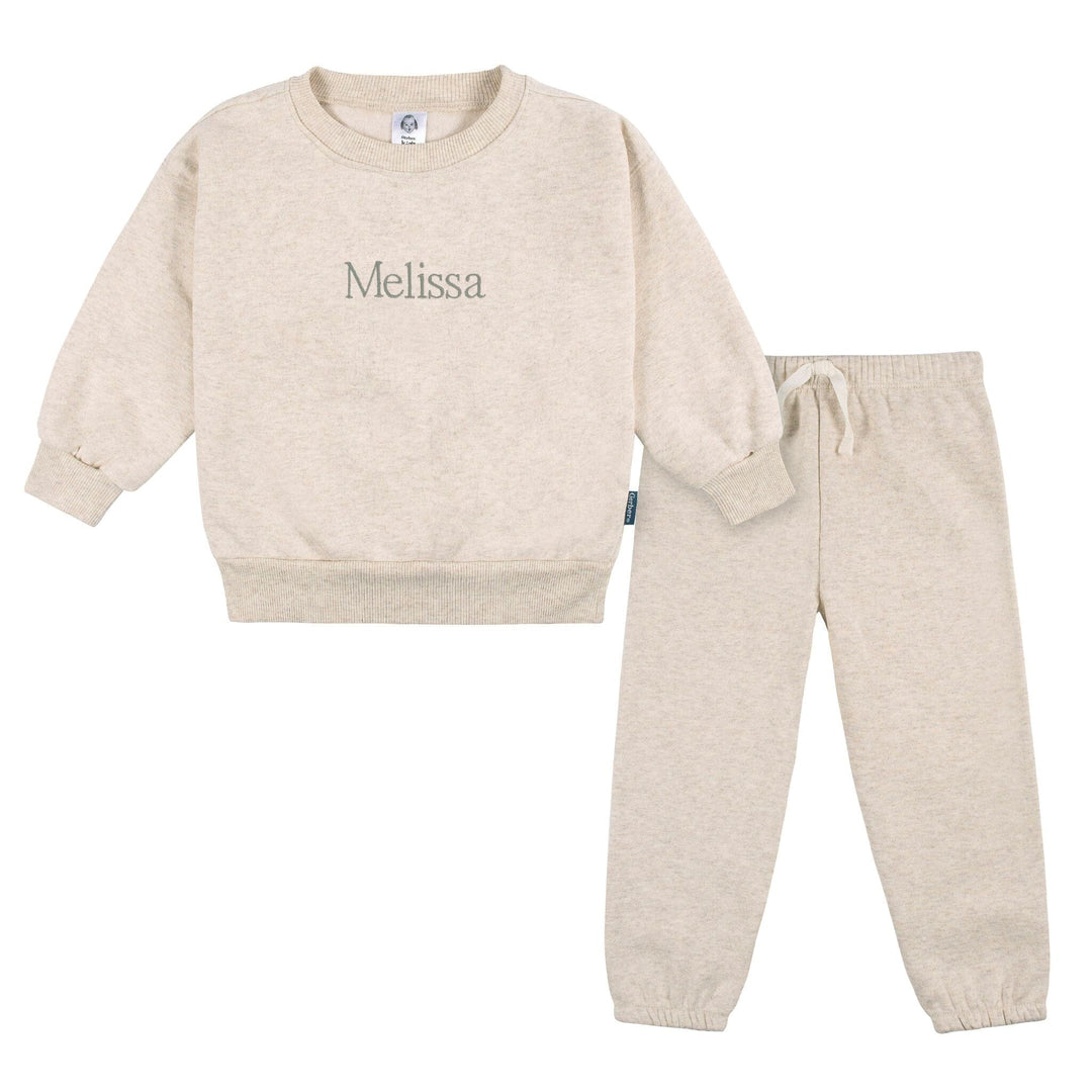 Embroidered 2-Piece Infant & Toddler Neutral Oatmeal Heather Sweatshirt & Pant Set outfits Gerber® 