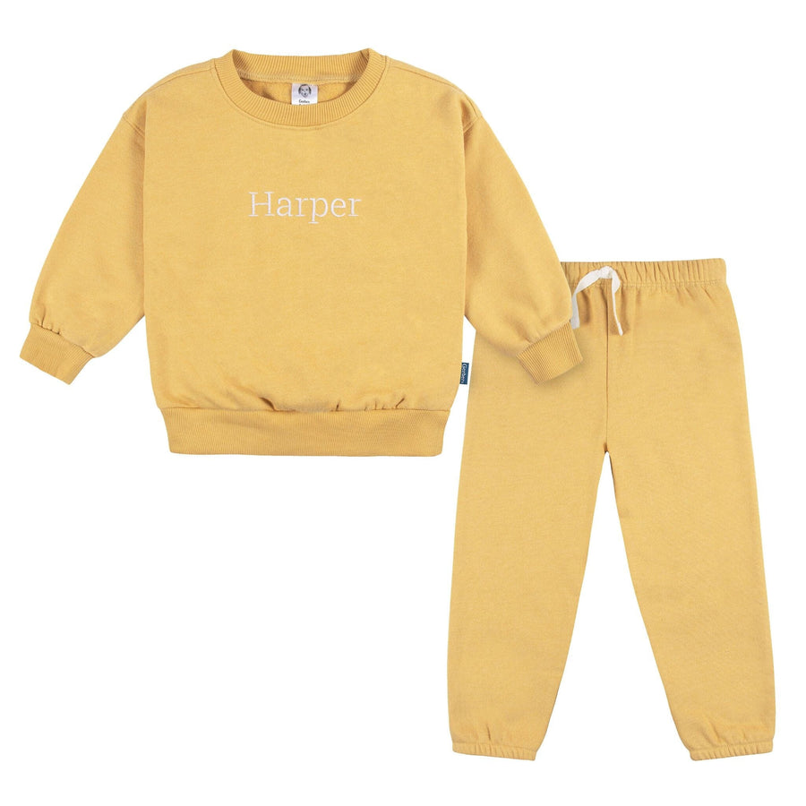Embroidered 2-Piece Infant & Toddler Neutral Yellow Sweatshirt & Pant Set outfits Gerber® 