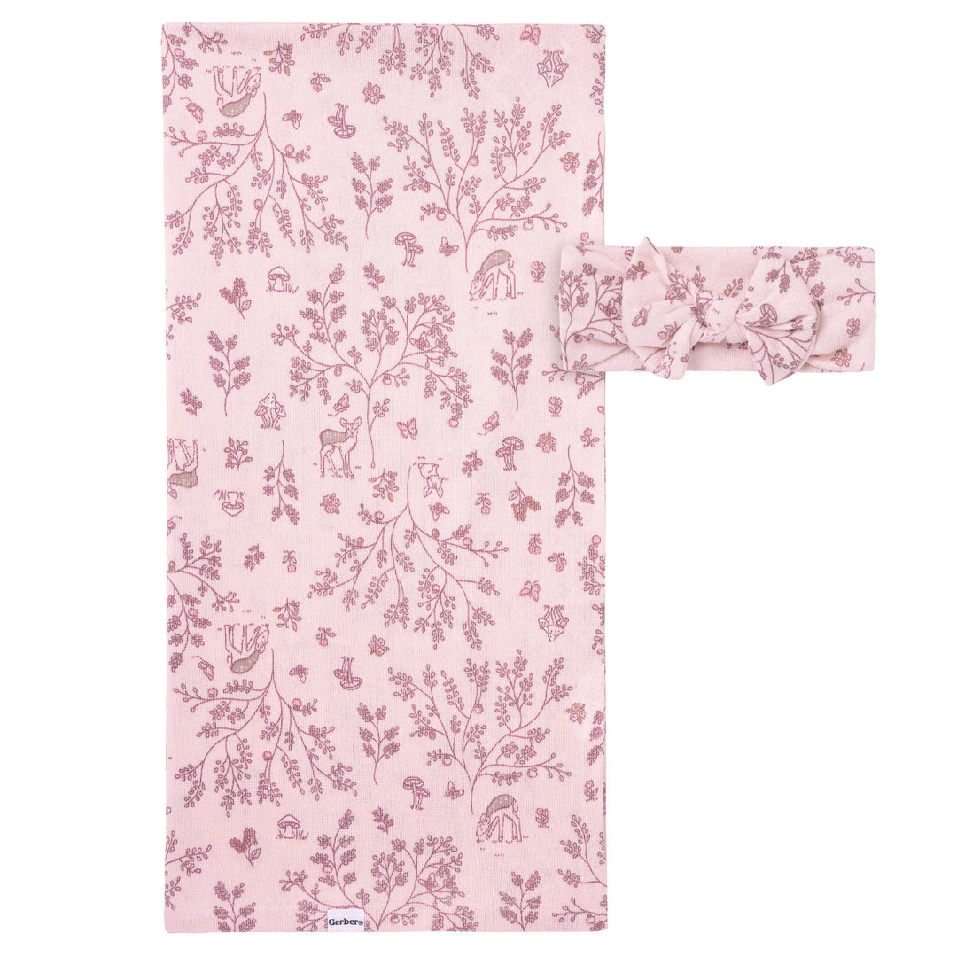 2-Piece Baby Girls Deer Swaddle and Headband Set receiving blankets Gerber® 