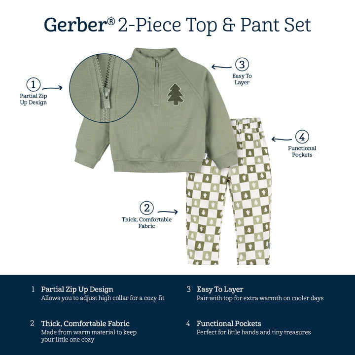 2-Piece Infant & Toddler Boys Green Trees Fleece Top and Pants outfits Gerber® 